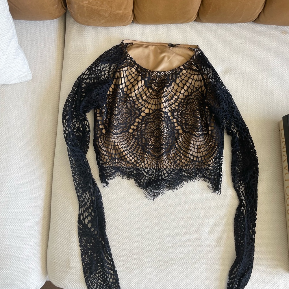 For Love And Lemons Black Lace Crop Top
